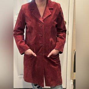 DIALOGUE Suede Leather 3/4 Length Maroon/red jacket,XS,NWT,QVC